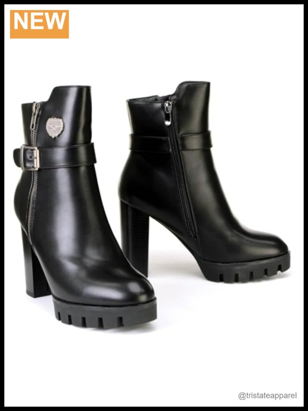 Faux Leather Mid-Heel Ankle Booties with Side Zipper